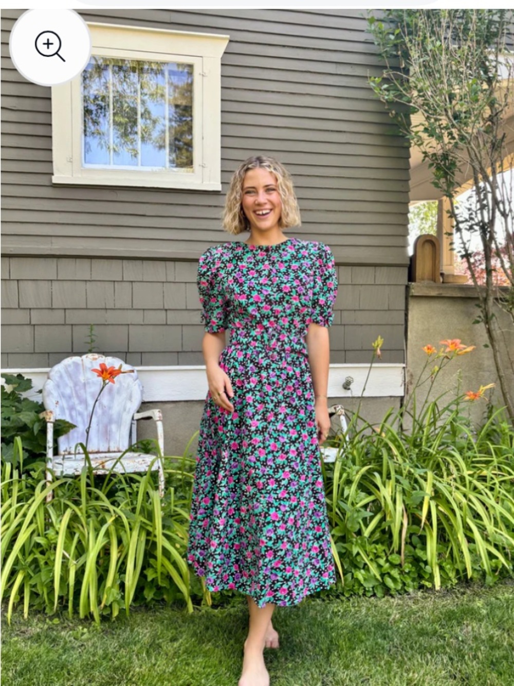 Laura Ashley vintage Romantic Rose Floral Midi Dress Sz 12 Puff Sleeve Cottage